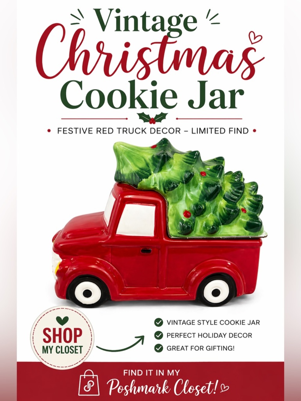 Vintage Red Truck Christmas Cookie Jar Tree Holiday Decor - Picture 2 of 5